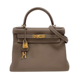 エルメス HERMES ケリー28 内縫い D刻 エトゥープ ゴールド金具 トゴ レディース ハンドバッグ ショルダーバッグ