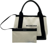 バレンシアガ BALENCIAGA ネイビーカバスS 339933 ホワイト・ブラック キャンバス・レザー レディース ハンドバッグ