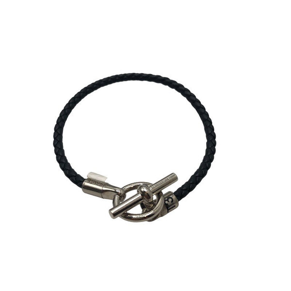 エルメス HERMES グレナンH ブレスレット T3 ブラック×SV金具 レザー ジュエリー