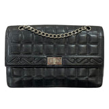 シャネル CHANEL 2.55チョコバーチェーンショルダーバッグ ブラック シルバー金具 ラムスキン レディース ショルダーバッグ