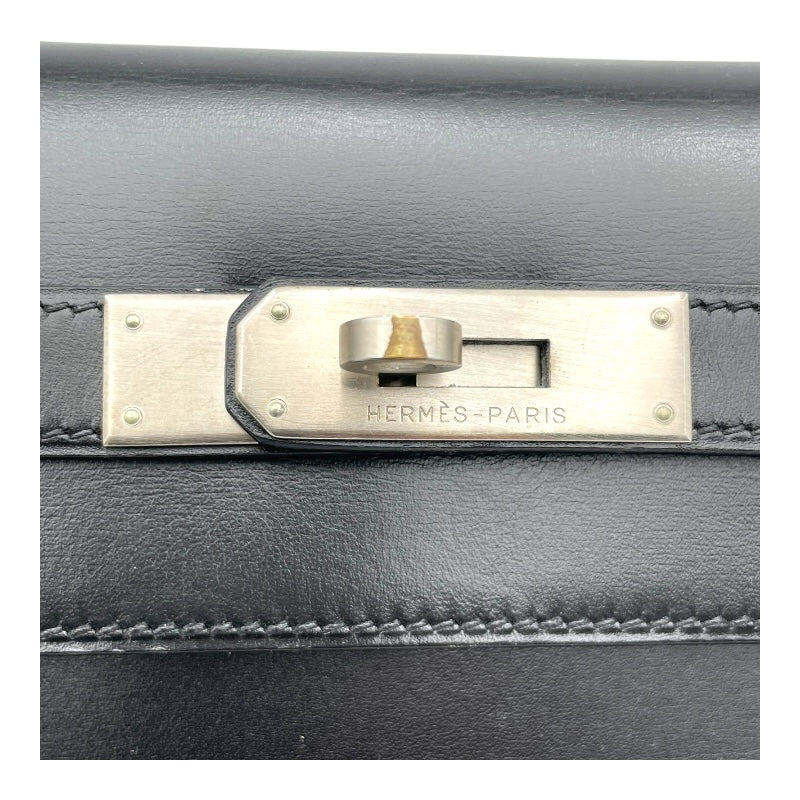 エルメス HERMES ケリー32　外縫い □B刻印 ブラック/SV金具 ボックスカーフ レディース ハンドバッグ