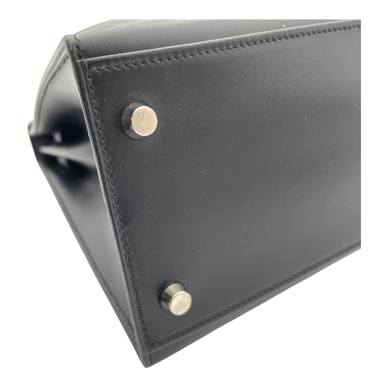 エルメス HERMES ケリー32　外縫い □B刻印 ブラック/SV金具 ボックスカーフ レディース ハンドバッグ