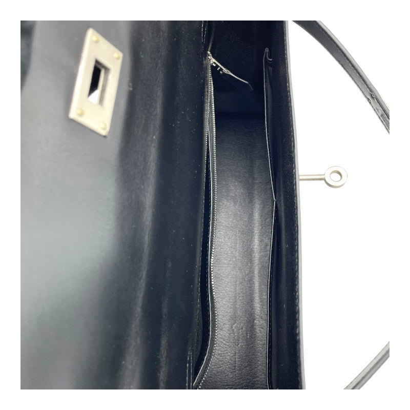 エルメス HERMES ケリー32　外縫い □B刻印 ブラック/SV金具 ボックスカーフ レディース ハンドバッグ