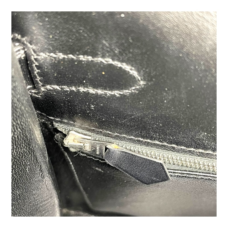 エルメス HERMES ケリー32　外縫い □B刻印 ブラック/SV金具 ボックスカーフ レディース ハンドバッグ