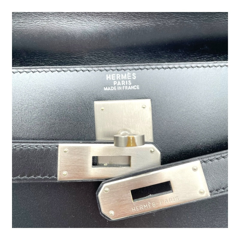エルメス HERMES ケリー32　外縫い □B刻印 ブラック/SV金具 ボックスカーフ レディース ハンドバッグ