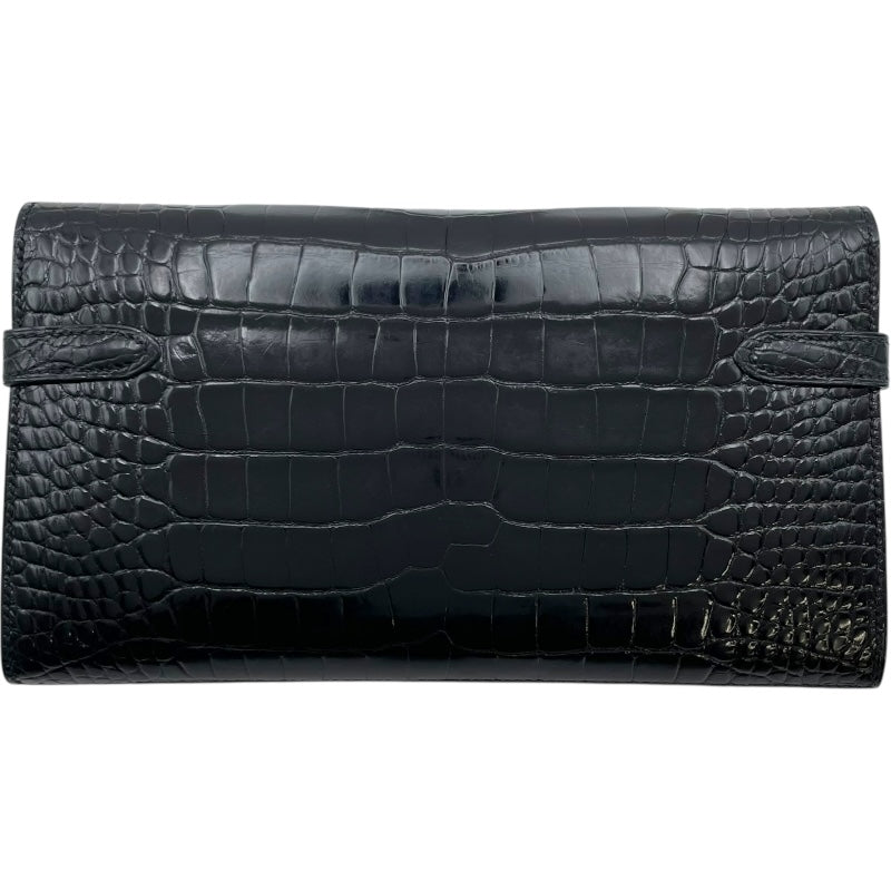 エルメス HERMES ケリーウォレット □Q刻 ブラック GD金具 アリゲーターリセ レディース 長財布