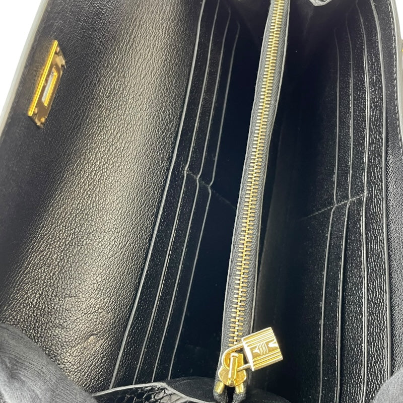 エルメス HERMES ケリーウォレット □Q刻 ブラック GD金具 アリゲーターリセ レディース 長財布