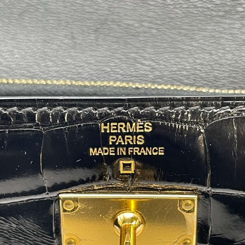 エルメス HERMES ケリーウォレット □Q刻 ブラック GD金具 アリゲーターリセ レディース 長財布