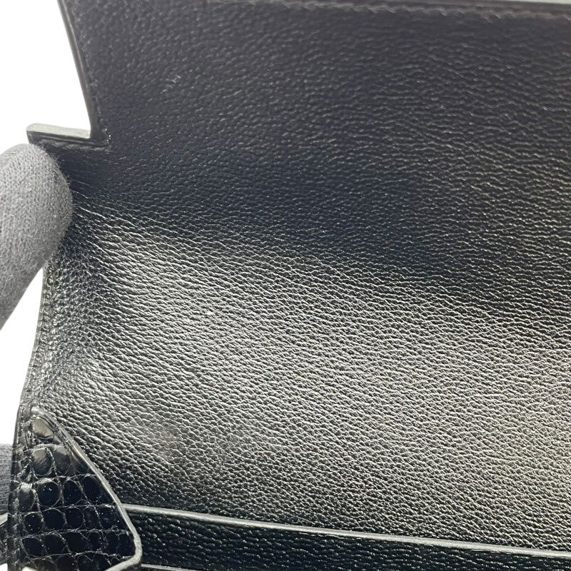 エルメス HERMES ケリーウォレット □Q刻 ブラック GD金具 アリゲーターリセ レディース 長財布