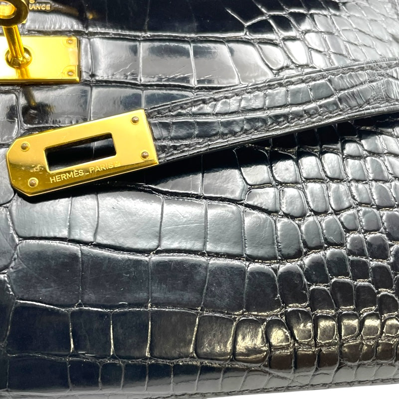 エルメス HERMES ケリーウォレット □Q刻 ブラック GD金具 アリゲーターリセ レディース 長財布