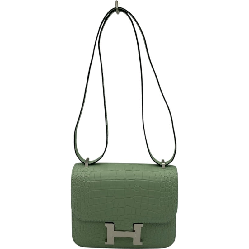 エルメス HERMES コンスタンス3 ミニ U刻 ヴェールデュー SV金具 アリゲーターマット レディース ショルダーバッグ