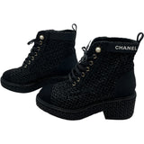 シャネル CHANEL ツイードショートブーツ G38514 ブラック ツイード レディース ブーツ