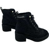 シャネル CHANEL ツイードショートブーツ G38514 ブラック ツイード レディース ブーツ