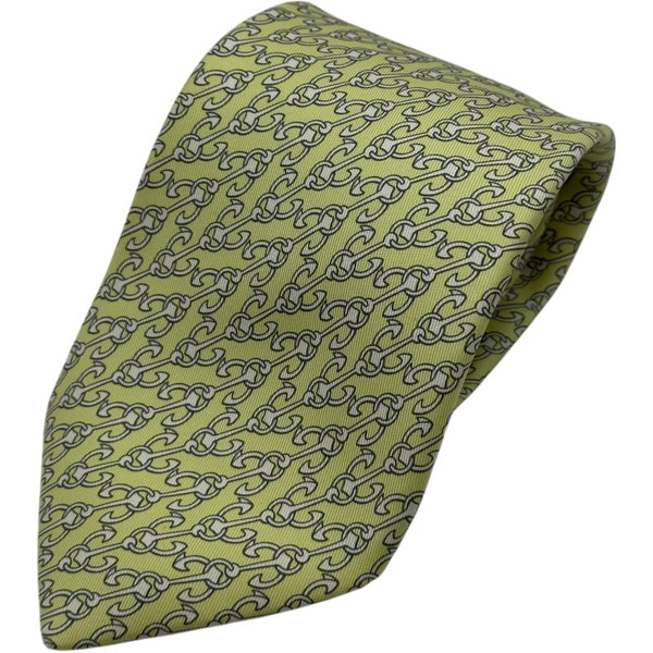 エルメス HERMES イカリ柄シルクネクタイ グリーン シルク メンズ