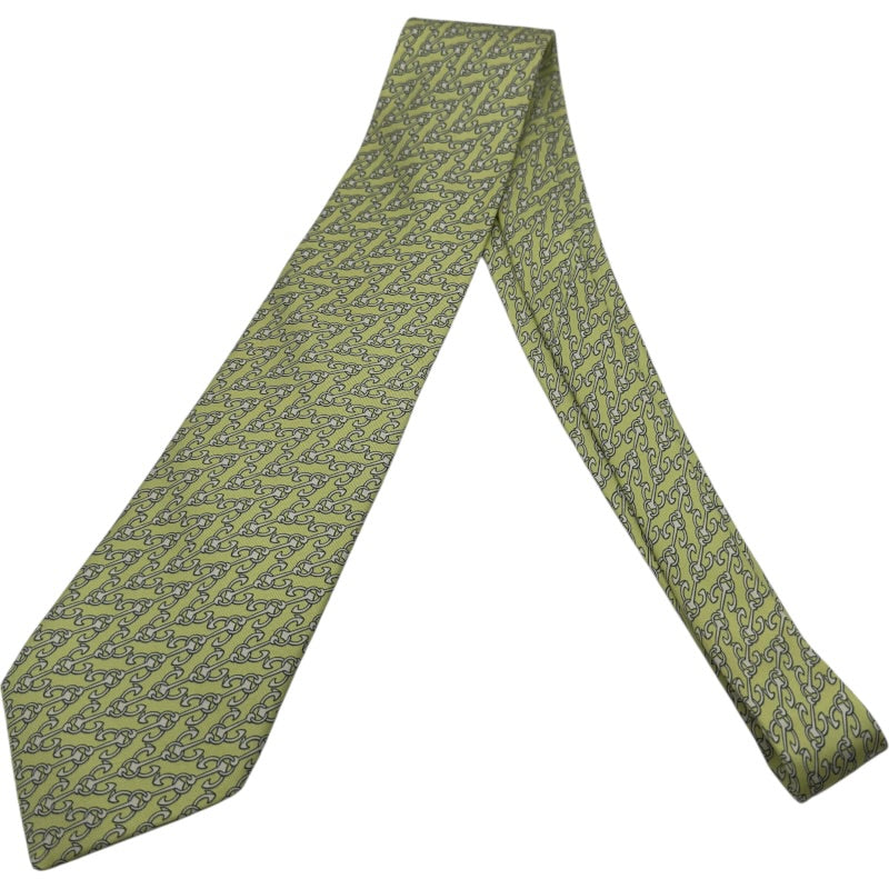 エルメス HERMES イカリ柄シルクネクタイ グリーン シルク メンズ