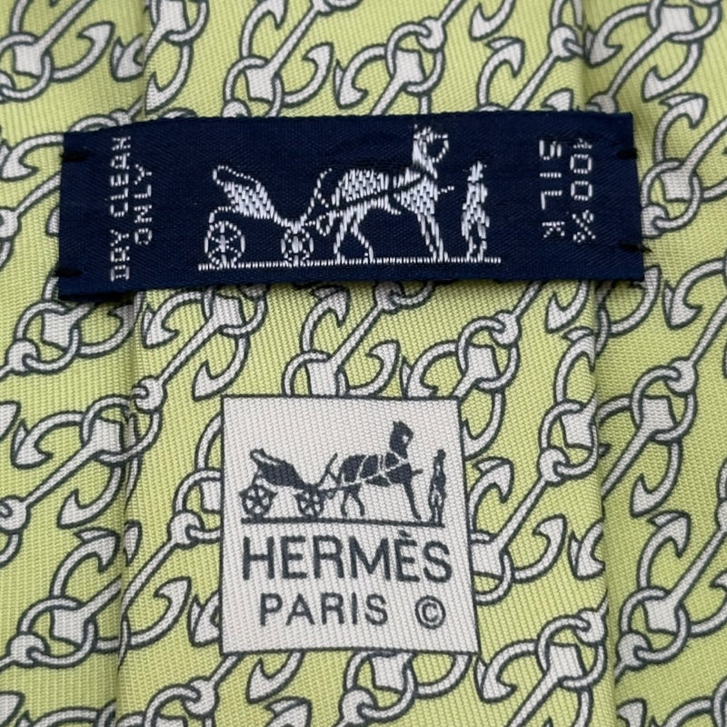 エルメス HERMES イカリ柄シルクネクタイ グリーン シルク メンズ