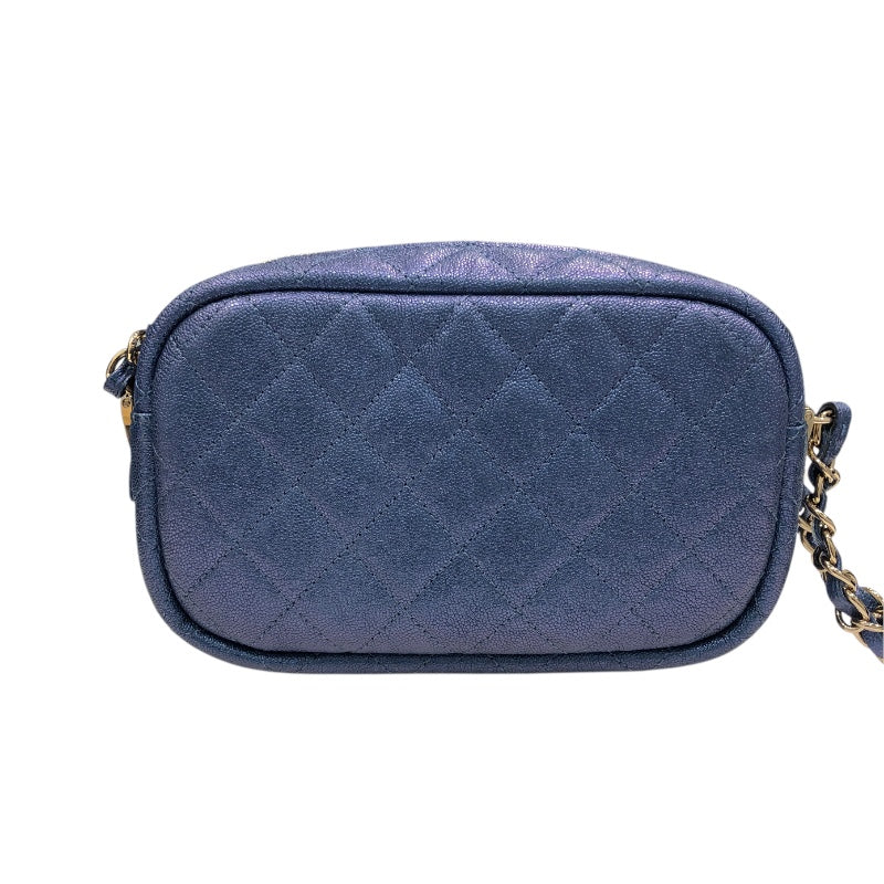 シャネル CHANEL マトラッセカメラケース A91796 メタリックブルー