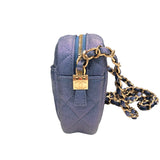 シャネル CHANEL マトラッセカメラケース A91796 メタリックブルー キャビア レディース ショルダーバッグ