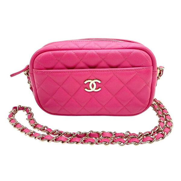 シャネル CHANEL マトラッセ　カメラケース A91796 ピンク×GD金具 キャビア レディース ショルダーバッグ シャネル CHANEL マトラッセ カメラケース A91796 ピンク×GD金具