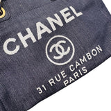 シャネル CHANEL ドーヴィル　チェーントートMM A67001 ネイビー デニム　GD金具　 レディース ハンドバッグ