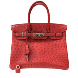 エルメス HERMES バーキン30 □M刻印 ルージュヴィフ シルバー金具 オーストリッチ レディース ハンドバッグ
