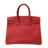 エルメス HERMES バーキン30 □M刻印 ルージュヴィフ シルバー金具 オーストリッチ レディース ハンドバッグ
