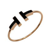 ティファニー TIFFANY＆CO Tワイヤーワイドブレス K18PG オニキス ジュエリー