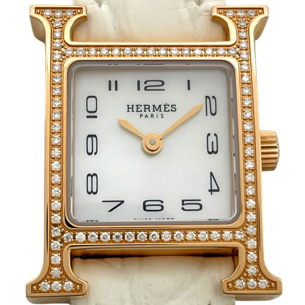 エルメス HERMES Hウォッ ミニ ホワイトシェル HH1.173 ホワイト K18PG