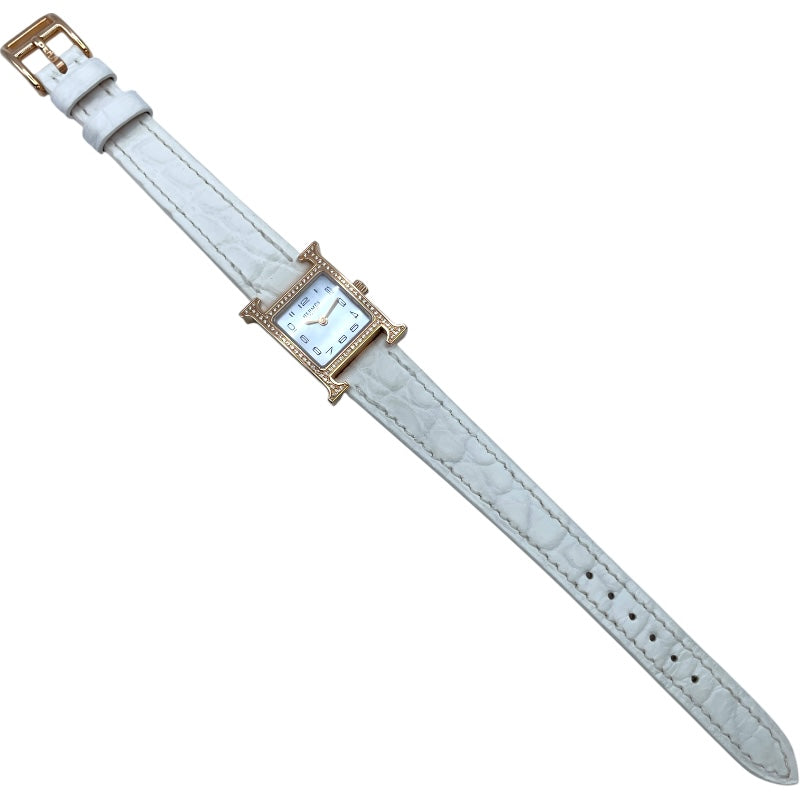 エルメス HERMES Hウォッ ミニ ホワイトシェル HH1.173 ホワイト K18PG