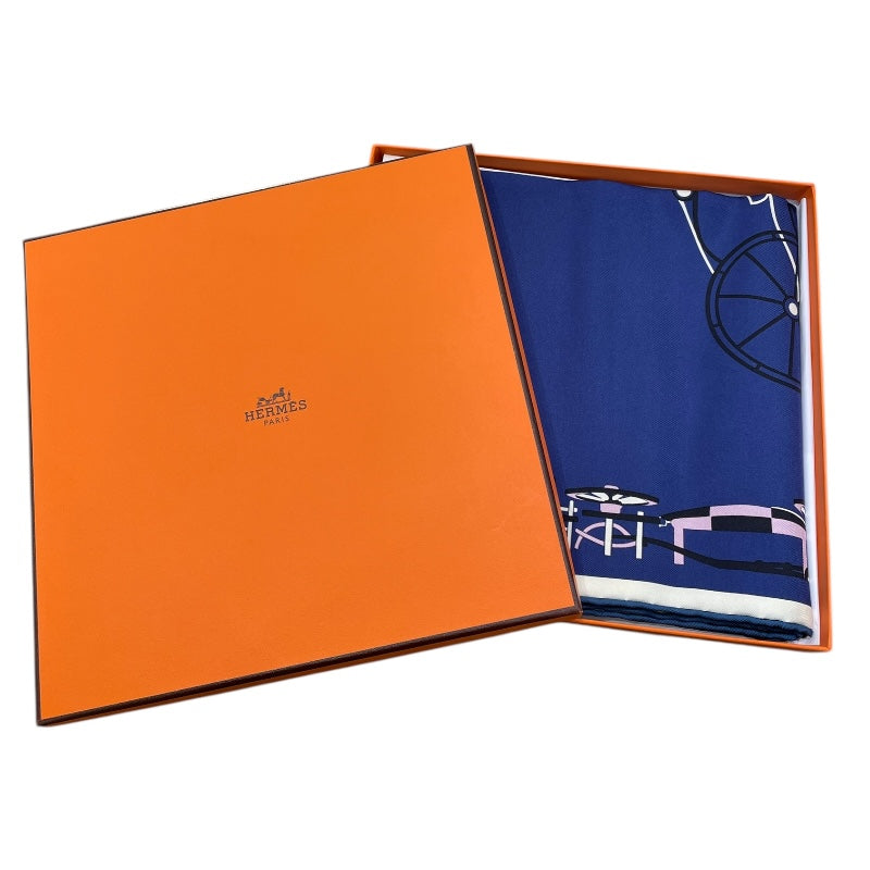 エルメス　カレ90　ブルー系 エルメス HERMES カレ90 Complication Equestre ブルー シルク ユニ