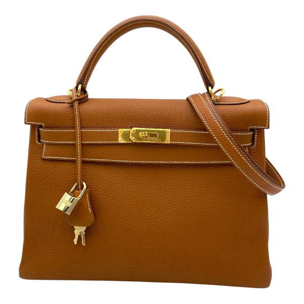 エルメス HERMES ケリー32　内縫い □H刻 ゴールド GD金具 トゴ レディース ハンドバッグ