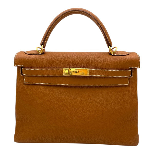 エルメス HERMES ケリー32　内縫い □H刻 ゴールド GD金具 トゴ レディース ハンドバッグ