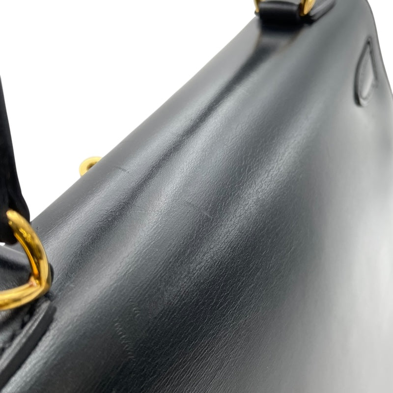 エルメス HERMES ケリー28 外縫い □D刻 ブラック GD金具 ボックスカーフ レディース ショルダーバッグ