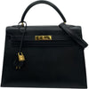 エルメス HERMES ケリー32 外縫い 〇T刻印（1990年製） ブラック　ゴールド金具 アルデンヌ レディース ショルダーバッグ