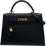 エルメス HERMES ケリー32 外縫い 〇T刻印（1990年製） ブラック　ゴールド金具 アルデンヌ レディース ショルダーバッグ