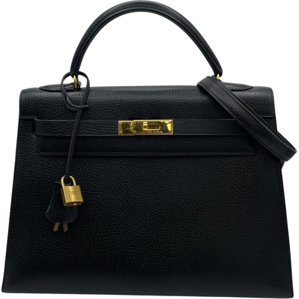エルメス HERMES ケリー32 外縫い 〇T刻印（1990年製） ブラック　ゴールド金具 アルデンヌ レディース ショルダーバッグ