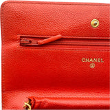 シャネル CHANEL マトラッセ チェーンウォレット A33814 20番台 オレンジ GD金具 キャビア レディース ショルダーバッグ