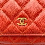 シャネル CHANEL マトラッセ チェーンウォレット A33814 20番台 オレンジ GD金具 キャビア レディース ショルダーバッグ