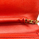 シャネル CHANEL マトラッセ チェーンウォレット A33814 20番台 オレンジ GD金具 キャビア レディース ショルダーバッグ