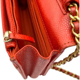 シャネル CHANEL マトラッセ チェーンウォレット A33814 20番台 オレンジ GD金具 キャビア レディース ショルダーバッグ