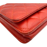 シャネル CHANEL マトラッセ チェーンウォレット A33814 20番台 オレンジ GD金具 キャビア レディース ショルダーバッグ