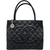 シャネル CHANEL 復刻tトート A01804 5番台 ブラック SV金具 キャビアスキン レディース ハンドバッグ