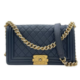 シャネル CHANEL ボーイシャネル25 A67086 21番台 ネイビー GD金具 ラム レディース ショルダーバッグ