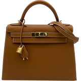 エルメス HERMES ケリー28 外縫い □W刻 ゴールド GD金具 シャモニー レディース ショルダーバッグ