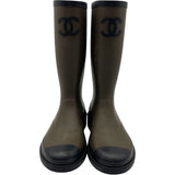 シャネル CHANEL ココマークレインブーツ G45838 カーキ ラバー レディース ブーツ