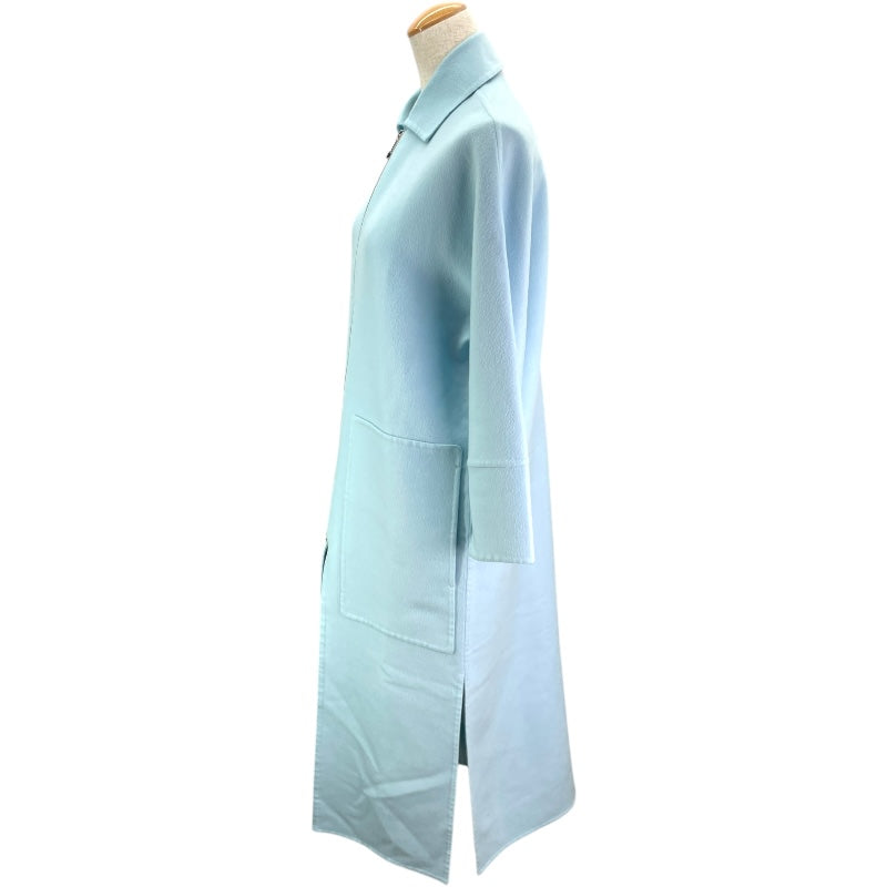 エルメス HERMES カシミヤロングコート ブルー カシミヤ レディース