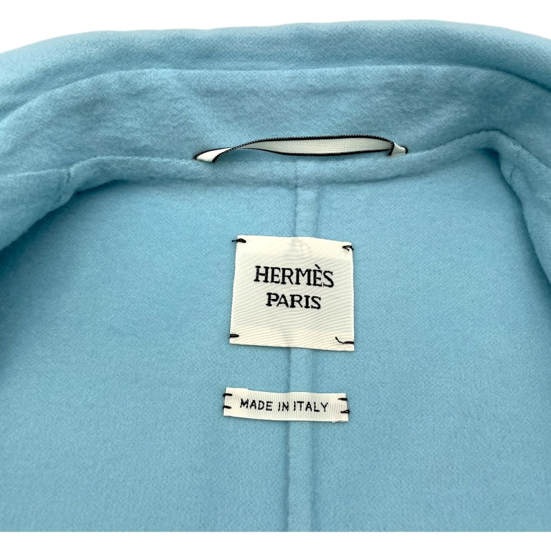 エルメス HERMES カシミヤロングコート ブルー カシミヤ レディース