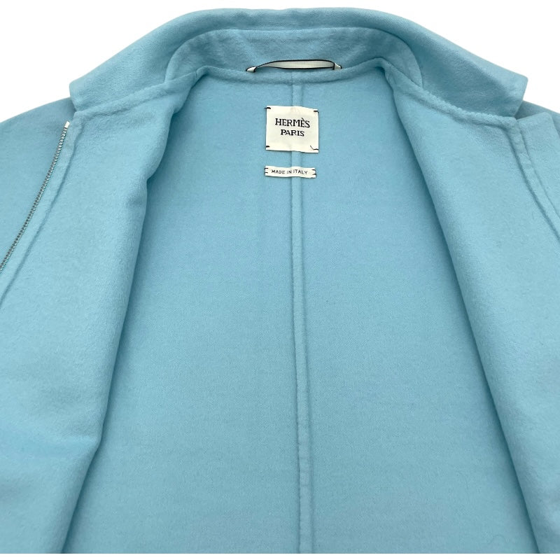 エルメス HERMES カシミヤロングコート ブルー カシミヤ レディース