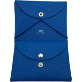 エルメス HERMES カルヴィデュオ W刻 ブルーイドラ SV金具 シェーブル レディース 二つ折り財布