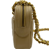 シャネル CHANEL チェーンショルダー 1番台 ベージュ GD金具 ラム レディース ショルダーバッグ